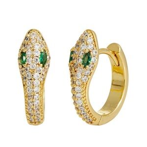 BRAND NEW - Snake Huggie Earrings with yellow carat gold and green stones